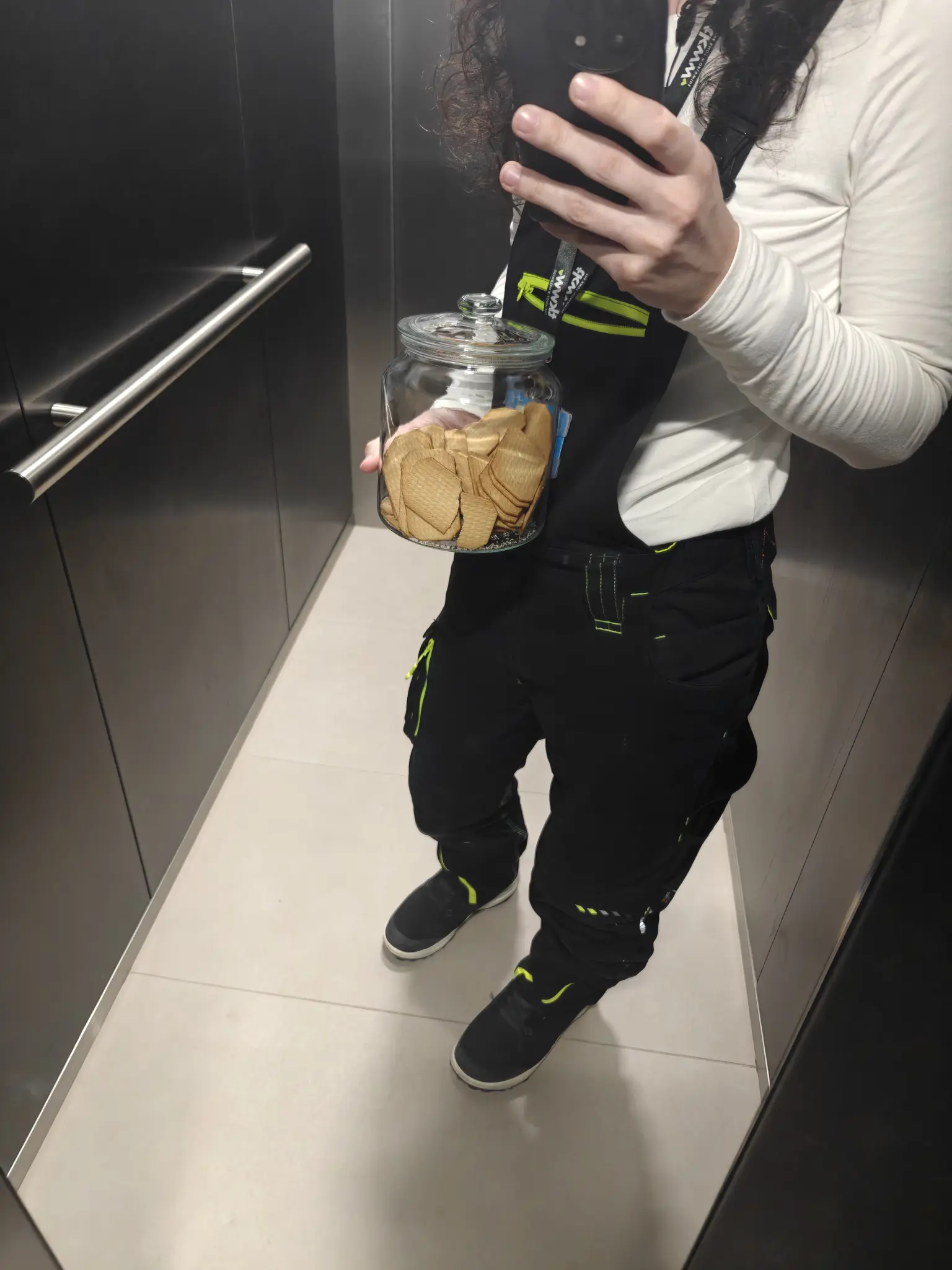 me in the office elevator stealing the cookie jar from a different floor