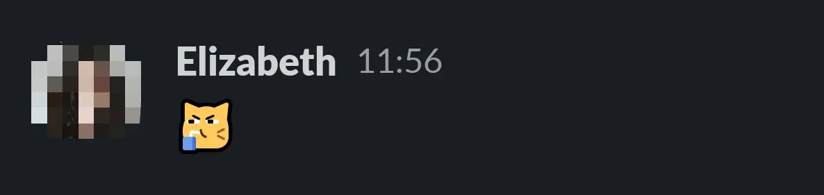 Slack message by kitten with just a neocat_sip_glare emoji