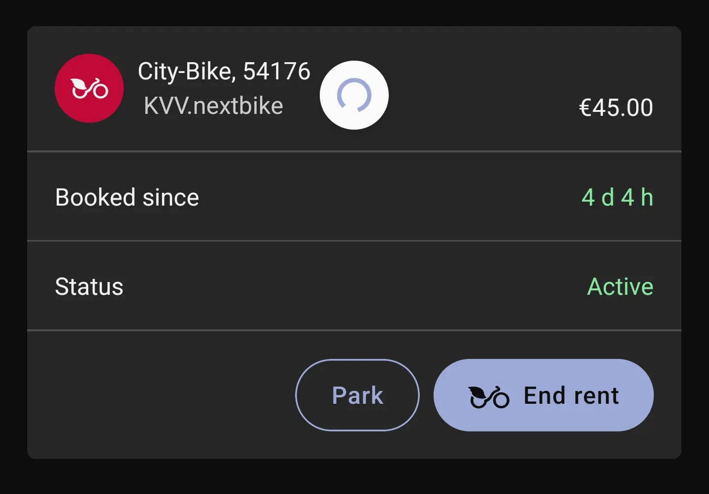 KVV nextbike booking running for more than 4 days and with a 45€ cumulative charge