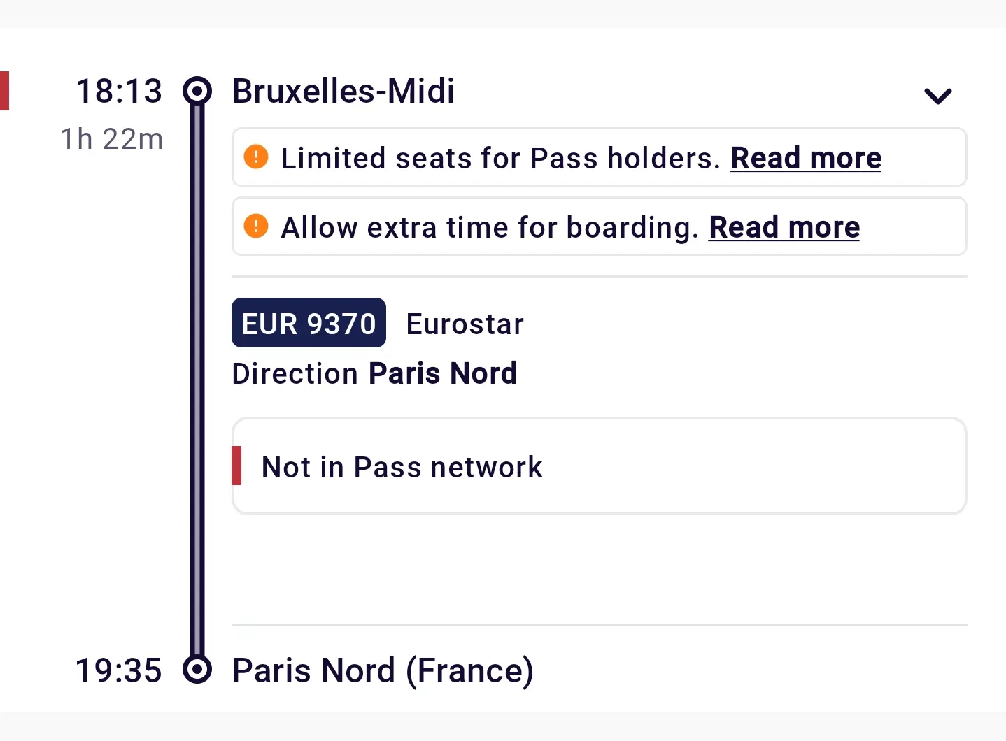 Eurostar 9370 from Bruxelles-Midi at 18:13 to Paris Nord at 19:35